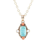 Champs Blue Turquoise and Orange Coral Golden Pendant Necklace - Barse Jewelry - Flyclothing LLC