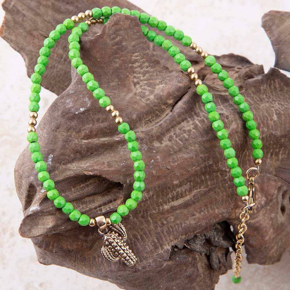 Charmed Cactus Lime Green Turquoise Golden Pendant Necklace - Barse Jewelry - Flyclothing LLC