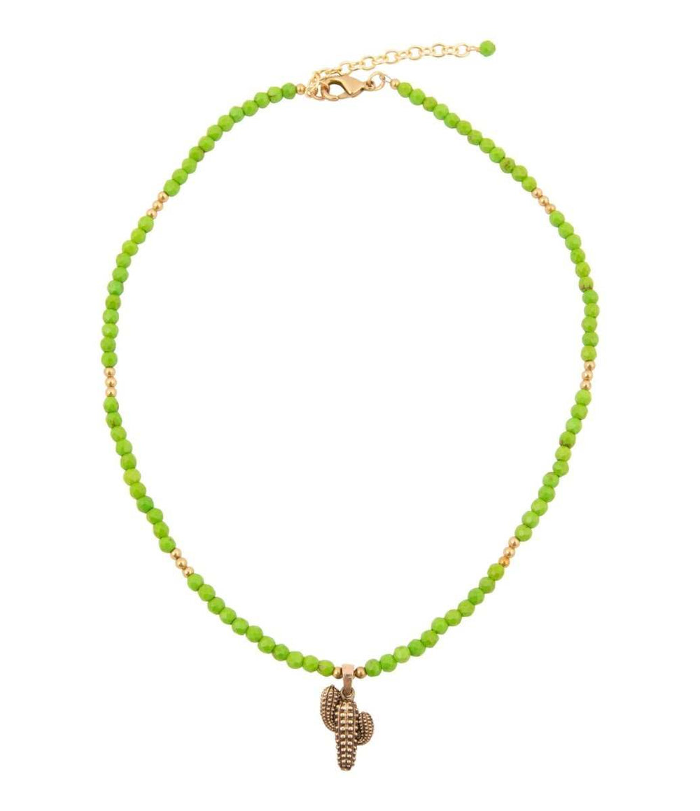 Charmed Cactus Lime Green Turquoise Golden Pendant Necklace - Barse Jewelry - Flyclothing LLC