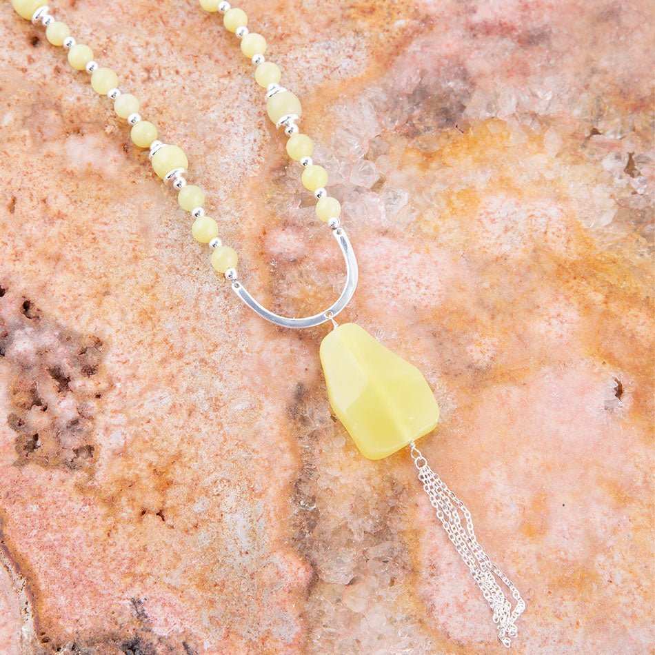 Chartruese Lemon Jade Long Pendant Necklace - Barse Jewelry - Flyclothing LLC