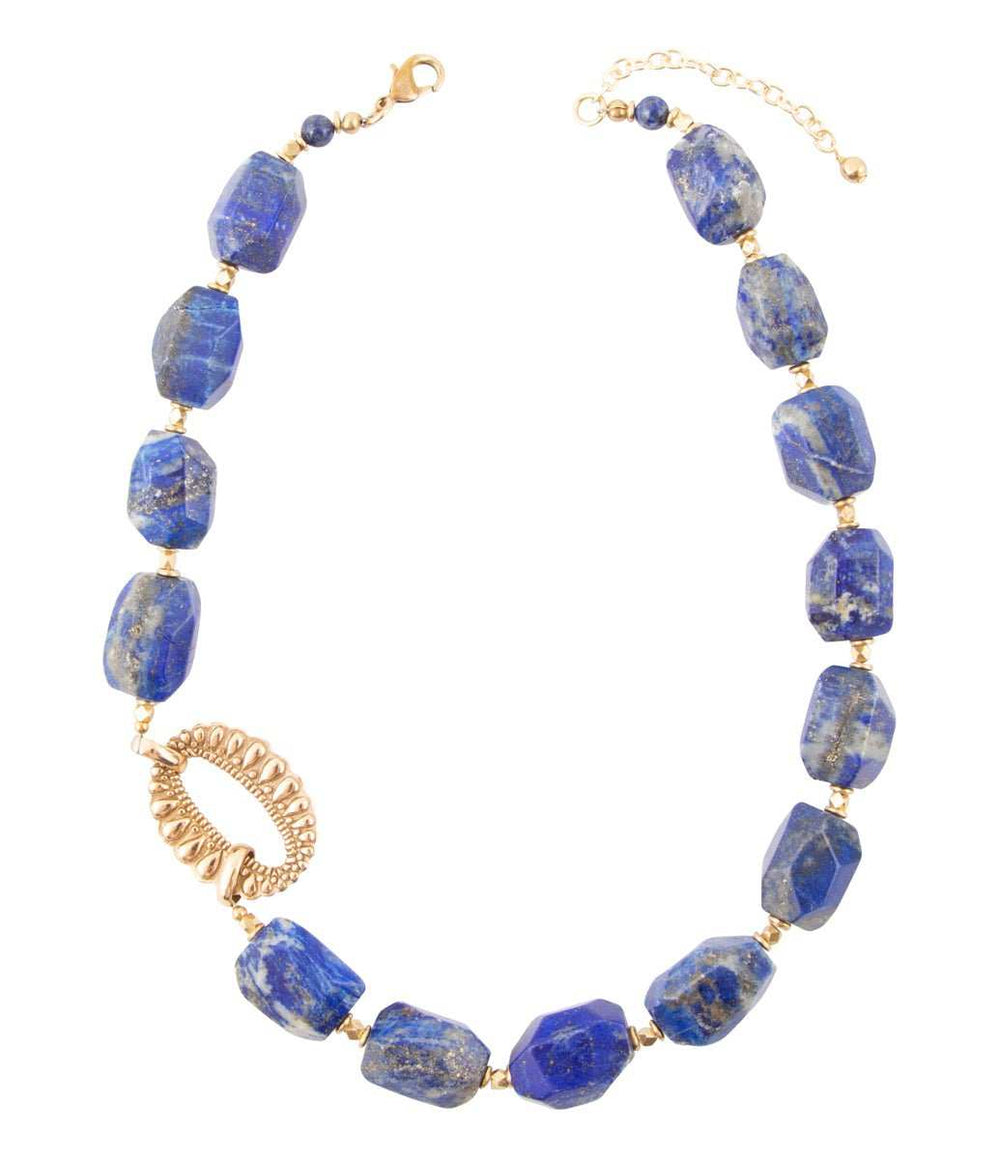 Chunky Blue Lapis Station Golden Necklace - Barse Jewelry - Flyclothing LLC