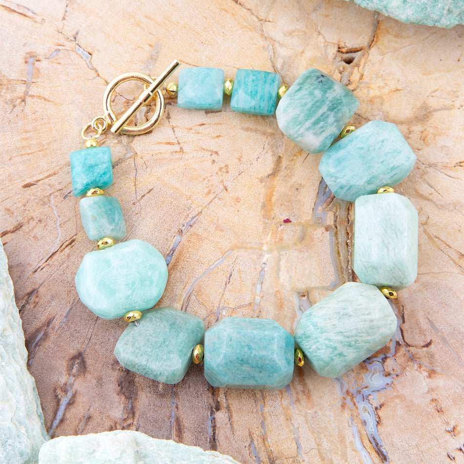 Chunky Green Amazonite Golden Toggle Bracelet - Barse Jewelry - Flyclothing LLC
