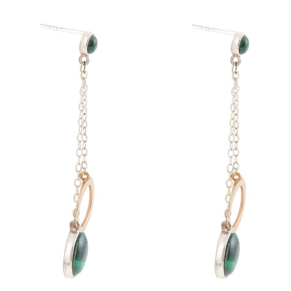 Circle Green Malachite and Two-Toned Metal Dangle Earrings - Barse Jewelry - Flyclothing LLC
