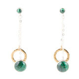 Circle Green Malachite and Two-Toned Metal Dangle Earrings - Barse Jewelry - Flyclothing LLC