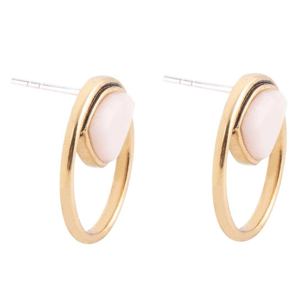 Circle Pink Opal and Golden Bronze Post Stud Earrings - Barse Jewelry - Flyclothing LLC