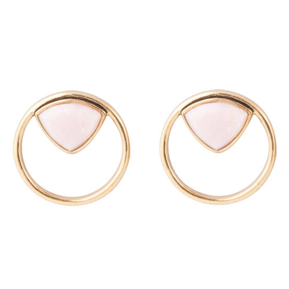 Circle Pink Opal and Golden Bronze Post Stud Earrings - Barse Jewelry - Flyclothing LLC