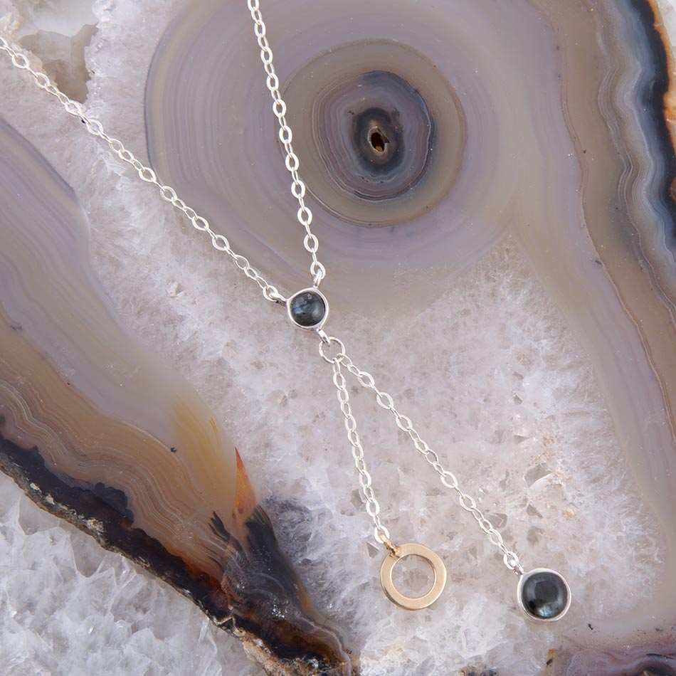 Circle Two-Toned Grey Labradorite Sterling Silver Necklace - Barse Jewelry - Flyclothing LLC