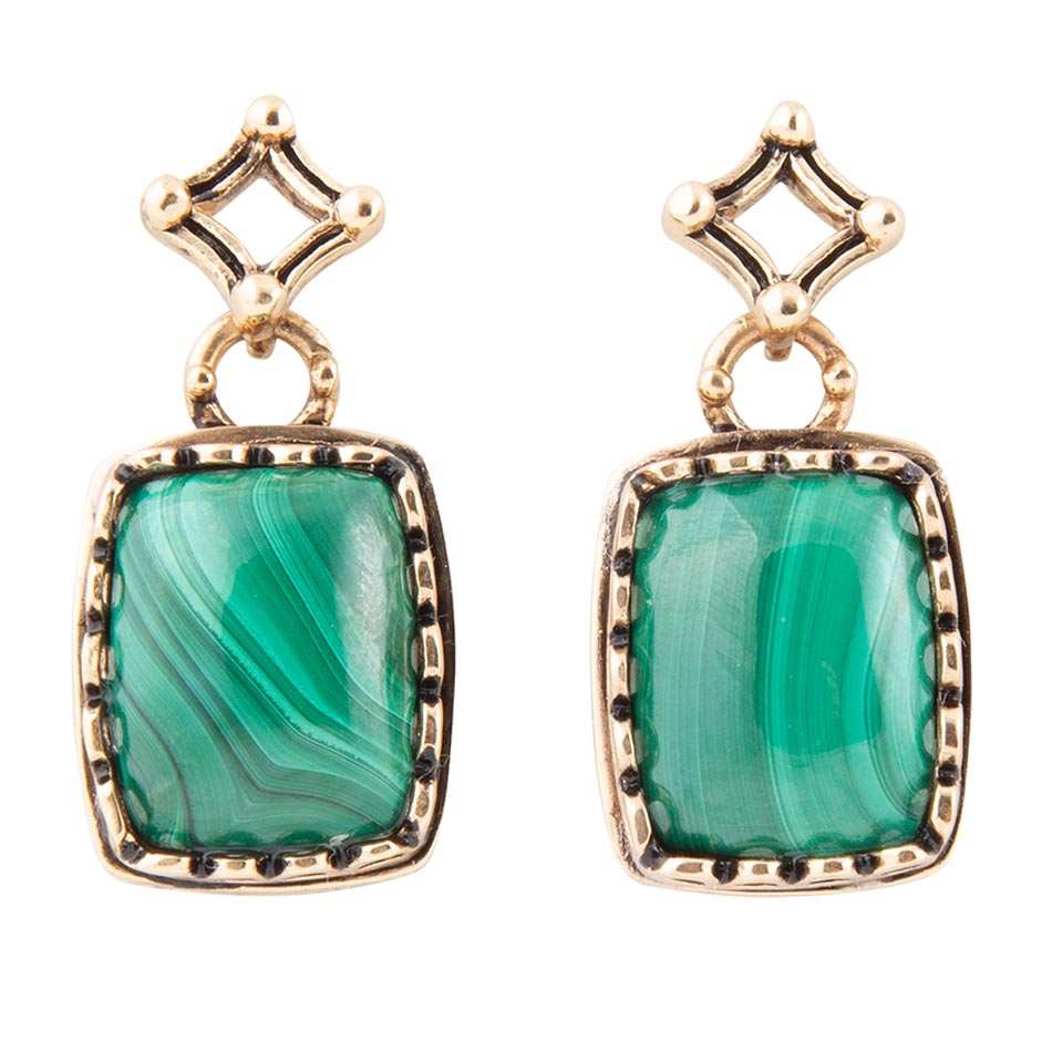 Cognate Green Malachite Post Drop Golden Earrings - Barse Jewelry - Flyclothing LLC