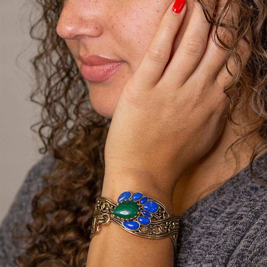 Cognate Green Malachite and Blue Lapis Golden Cuff Bracelet - Barse Jewelry - Flyclothing LLC