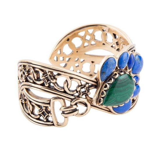 Cognate Green Malachite and Blue Lapis Golden Cuff Bracelet - Barse Jewelry - Flyclothing LLC