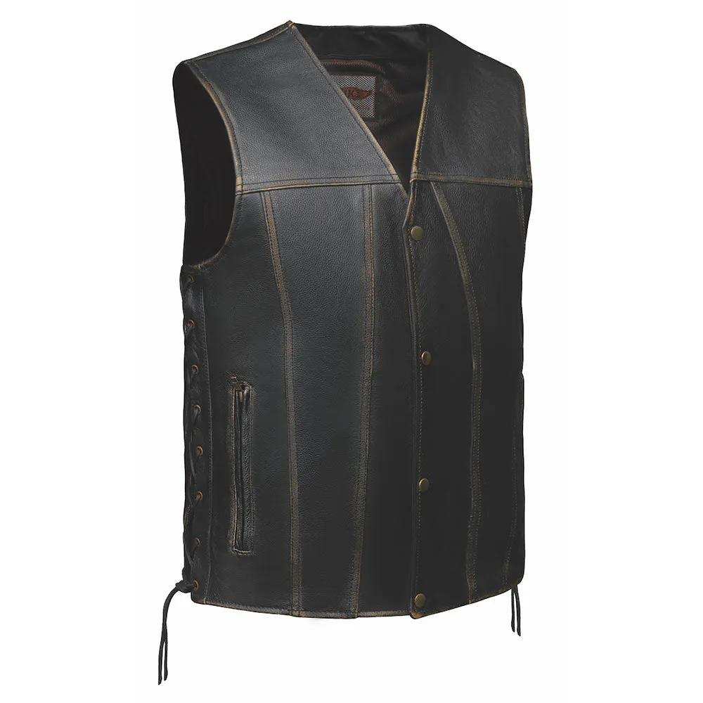 Colorado - Mens Brown Leather Vest - Unik Just for Bikers - Flyclothing LLC
