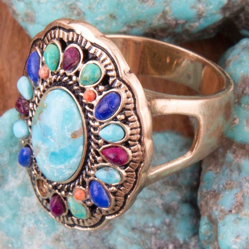 Concho Colorful Golden Statement Ring - Barse Jewelry - Flyclothing LLC