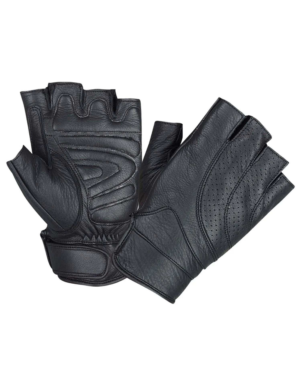 8101.00 - Mens Fingerless Leather Gloves - Unik Just for Bikers - Flyclothing LLC