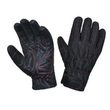 Mens Denim / Leather Full Finger Gloves with Red Stitching - Unik Just for Bikers - Flyclothing LLC