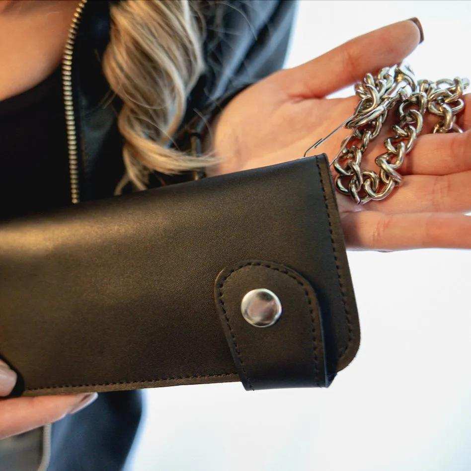 Black Bifold Biker Chain Wallet - Unik Just for Bikers - Flyclothing LLC