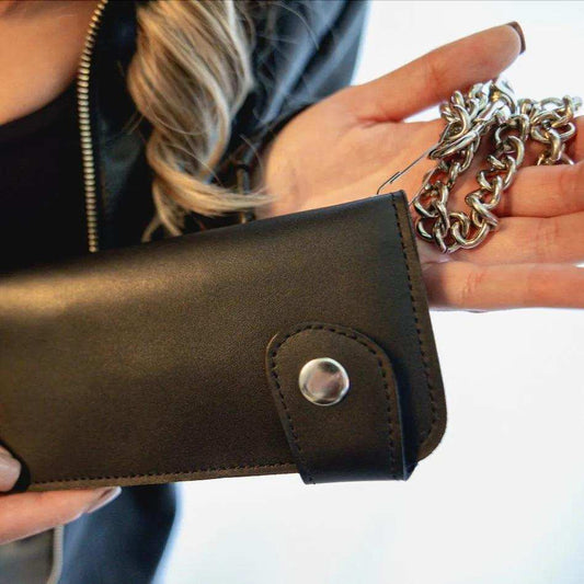 Black Bifold Biker Chain Wallet - Unik Just for Bikers - Flyclothing LLC