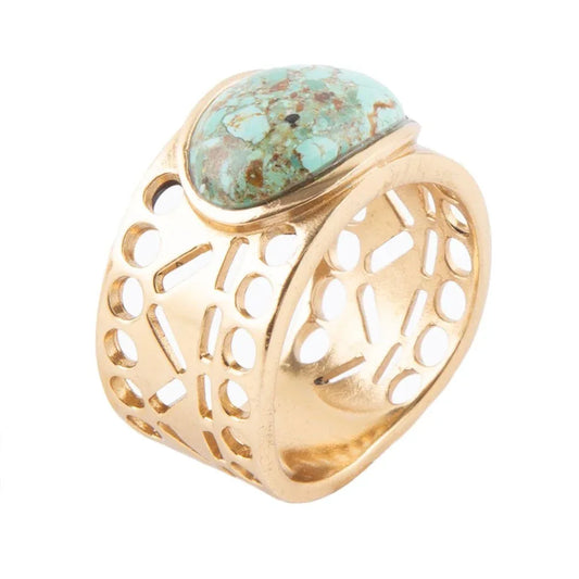 Cut it Out Blue Turquoise Golden Ring - Barse Jewelry - Flyclothing LLC