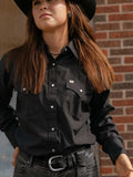 Women's Cowboygirl Black Solid Tonal Dobby Granddaddy Snap Shirt - Ely Cattleman - Flyclothing LLC
