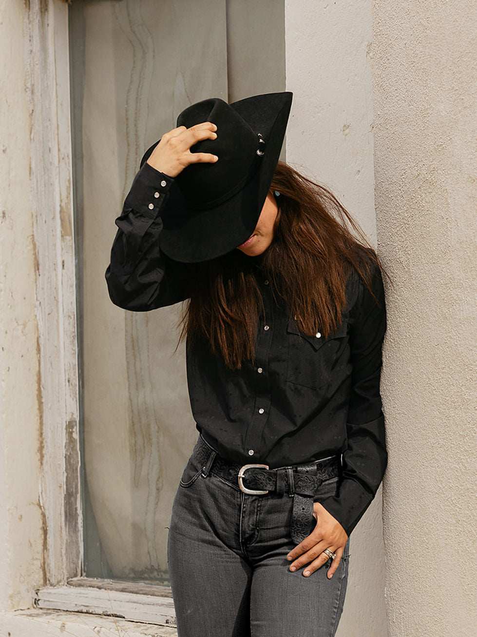 Women's Cowboygirl Black Solid Tonal Dobby Granddaddy Snap Shirt - Ely Cattleman - Flyclothing LLC