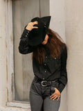 Women's Cowboygirl Black Solid Tonal Dobby Granddaddy Snap Shirt - Ely Cattleman - Flyclothing LLC