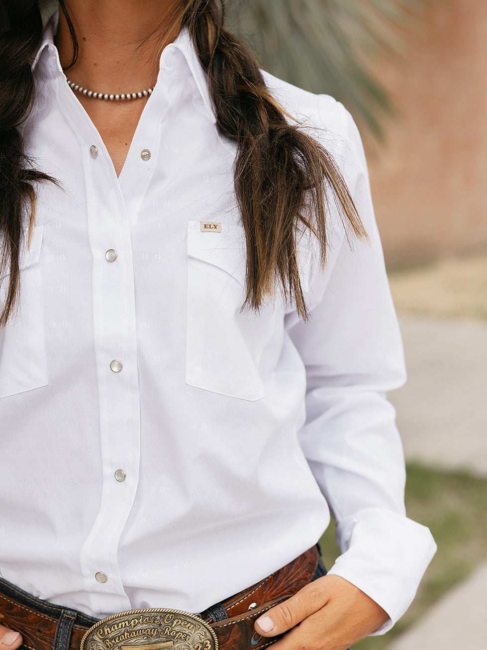 Women's Cowboygirl White Solid Tonal Dobby Granddaddy Snap Shirt - Ely Cattleman - Flyclothing LLC