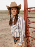 Women's Cowboygirl Ecru & Cowboy Blue Stripe Granddaddy Snap Shirt - Ely Cattleman - Flyclothing LLC