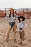 Women's Cowboygirl Ecru & Cowboy Blue Stripe Granddaddy Snap Shirt - Ely Cattleman - Flyclothing LLC
