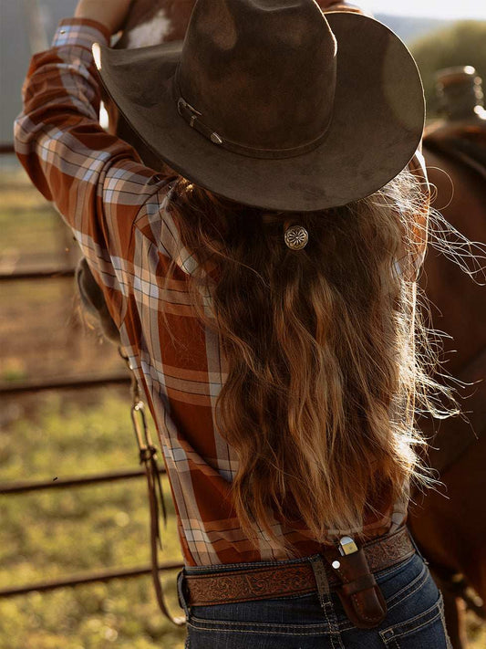 Women's Cowboygirl Ranch Rig Rust Plaid Granddaddy Snap Shirt
