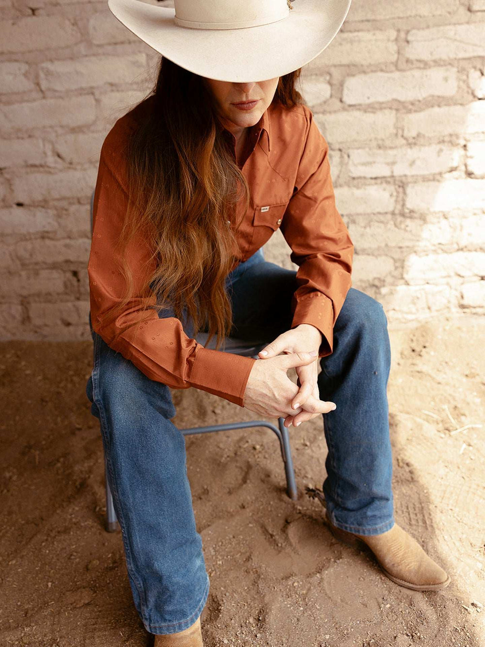 Women's Cowboygirl Rust Solid Tonal Dobby Granddaddy Snap Shirt - Ely Cattleman - Flyclothing LLC