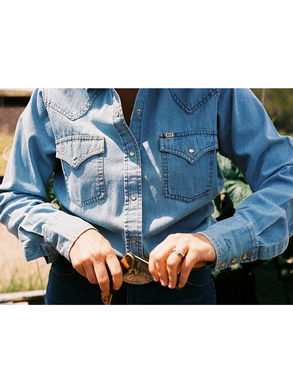 Women's Cowboygirl Light Wash Denim Shirt with Embroidery - Ely Cattleman - Flyclothing LLC