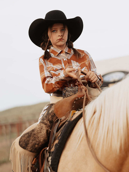 Girl's Cowboygirl Rust Big Plaid Granddaddy Western Snap Shirt - Ely Cattleman - Flyclothing LLC