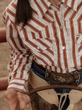Girl's Cowboygirl Rust Horseshoe Stripe Print Granddaddy Western Snap Shirt - Ely Cattleman - Flyclothing LLC