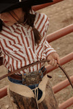 Girl's Cowboygirl Rust Horseshoe Stripe Print Granddaddy Western Snap Shirt - Ely Cattleman - Flyclothing LLC
