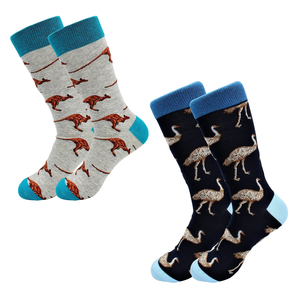Kangaroo & Emu Socks 2 Pack - Comfy Cotton for Men & Women - Real Sic - Flyclothing LLC