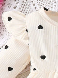 Children's Heart Print Ruffle Trim Bodysuit Dress with Headband - Trendsi - Flyclothing LLC