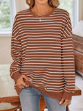 Striped Round Neck Long Sleeve Sweatshirt - Trendsi - Flyclothing LLC