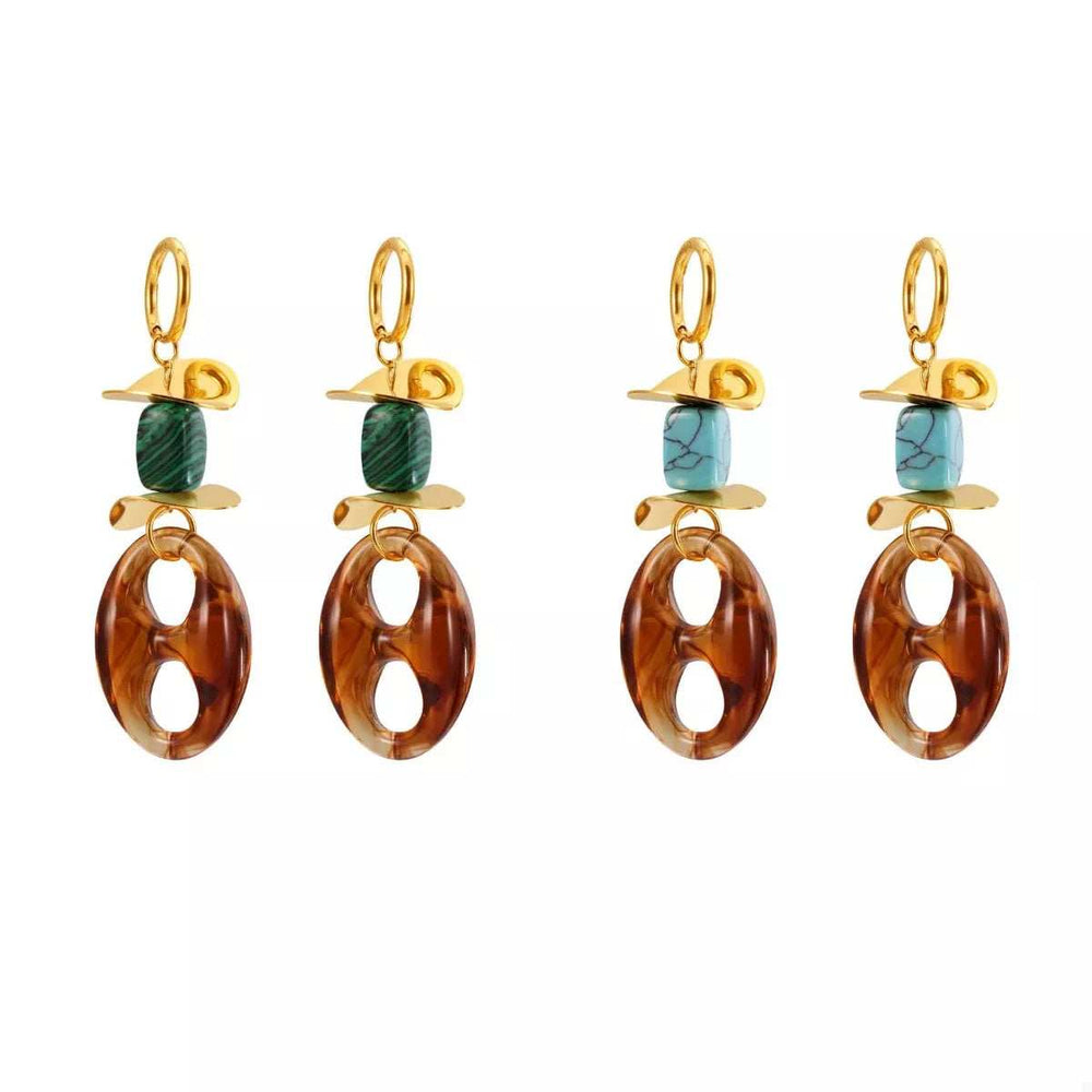 Turquoise Resin Geometric Drop Earrings - Trendsi - Flyclothing LLC
