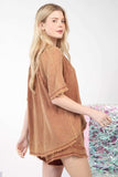 VERY J Washed Cotton Crinkle Gauze Top and Shorts Set - Trendsi - Flyclothing LLC