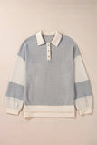 Color Block Collared Neck Long Sleeve Top - Trendsi - Flyclothing LLC