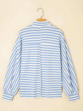 Stripe Half Button Collared Chest Pockets Loose Fit Blouse - Trendsi - Flyclothing LLC