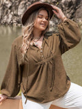 Plus Size Tie Neck Long Sleeve Blouse - Trendsi - Flyclothing LLC
