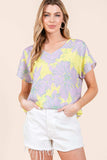 BOMBOM Floral Short Sleeve T-Shirt - Trendsi - Flyclothing LLC