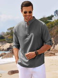 Men's Full Size Half Button Long Sleeve Shirt Plus Size - Trendsi - Flyclothing LLC