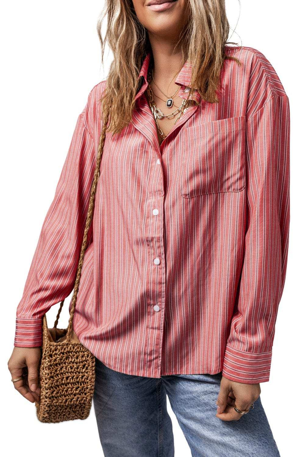 Striped Button Up Long Sleeve Shirt - Trendsi - Flyclothing LLC