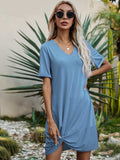 V-Neck Short Sleeve Mini Dress - Trendsi - Flyclothing LLC