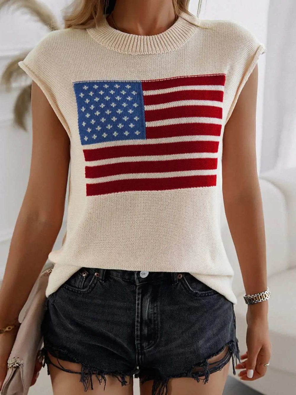 Devine US Flag Round Neck Sweater Vest - Trendsi - Flyclothing LLC