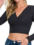 Zenana Ribbed Surplus Waist Band Long Sleeve Top - Trendsi - Flyclothing LLC