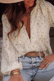 Frill Lace Detail Printed Tie Neck Long Sleeve Blouse - Trendsi - Flyclothing LLC