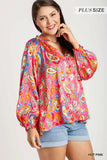 Umgee Full Size Satin Paisley Ruffle Neck Button-Up Shirt Plus Size - Trendsi - Flyclothing LLC