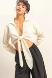 HYFVE Washed Tie Front Crop Top - Trendsi - Flyclothing LLC